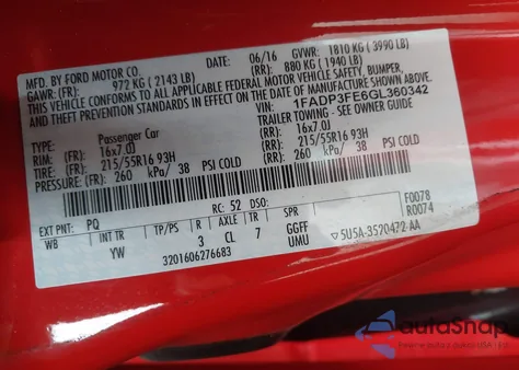 2016 Ford Focus Se z USA, uszkodzony, nr VIN 1FADP3FE6GL360342